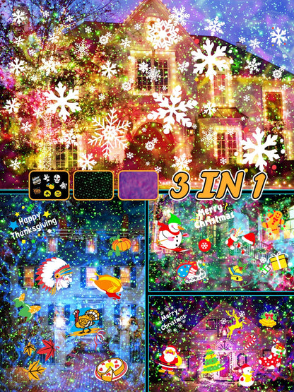 3-in-1 Christmas Projector Lights Outdoor, Anysun Brighter 80 HD Patterns Christmas Decor, 8-Pattern Ocean Wave Snowflake Starry Lights Show Christmas Projector Waterproof with Timer for House Party