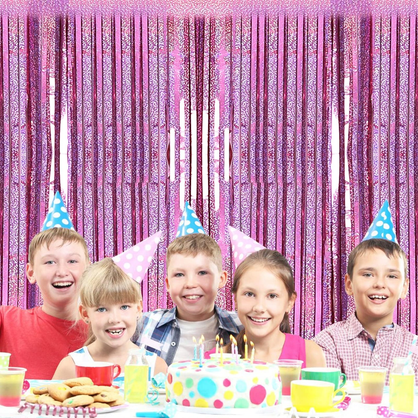 2 Pack 3.2ft x 8.2ft Pink Metallic Tinsel Foil Fringe Curtains Backdrop for Pink Party Birthday Wedding Bachelorette Baby Shower Holiday Party Decorations Photo Booth Props