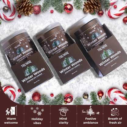 Winter Woods - Soy Candles for Home Scented - for Fall Christmas Holidays - Pack of 3 x 5oz Natural Clean Non Toxic - Long Lasting Highly Scented Pet Safe - Velas Aromáticas para el Hogar Pine Candel