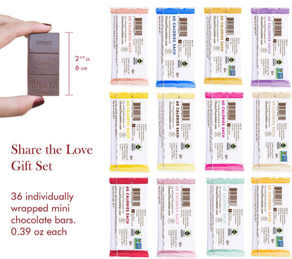 Chuao Chocolatier Share the Love Assorted Milk and Dark Mini Gourmet Chocolate Bars Gift Box | Sampler For Holiday, Birthday, Thank You, Corporate Gift Baskets | 36 Bars, 0.39 oz Each