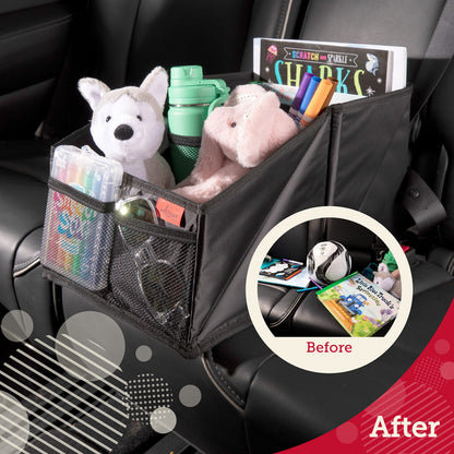 Lusso Gear Car Seat Organiser for Front or Backseat Great for Adults & Kids Featuring 8 Storage Compartments for Toys, Magazines, Tissues, Maps, Books, Documents, Games & More