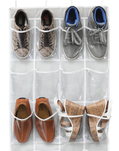 Simple Houseware 24 Pockets Large Clear Pockets Over The Door Hanging Shoe Organizer, Gray (56" x 22.5")