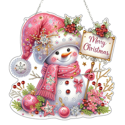 Diamond Art Hanging Kit for Adult,Special Shaped Rhinestone,DIY Acrylic Diamond Art Painting Window Pendants Home Garden Wall Hanging Kits Hanging Ornament,Double Sided. (Christmas Snowman-2)