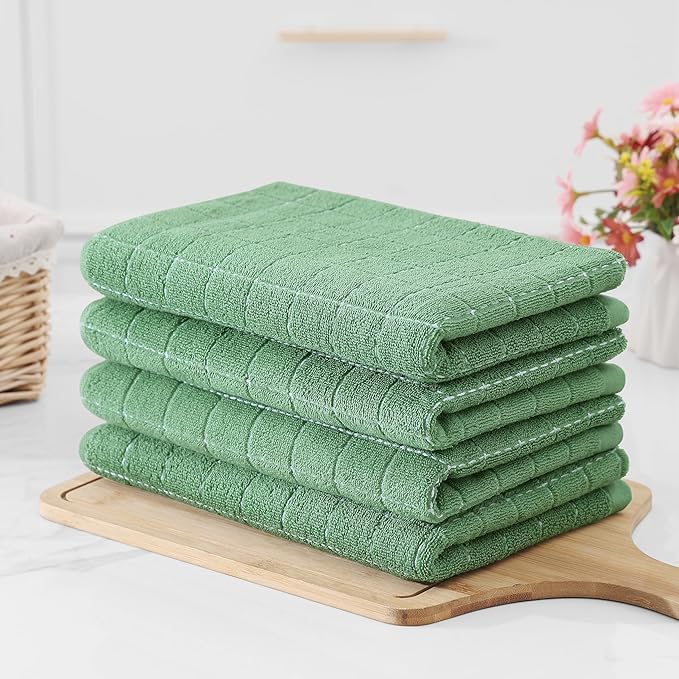 Homaxy 100% Cotton Terry Kitchen Towels, Checkered Designed, Soft and Super