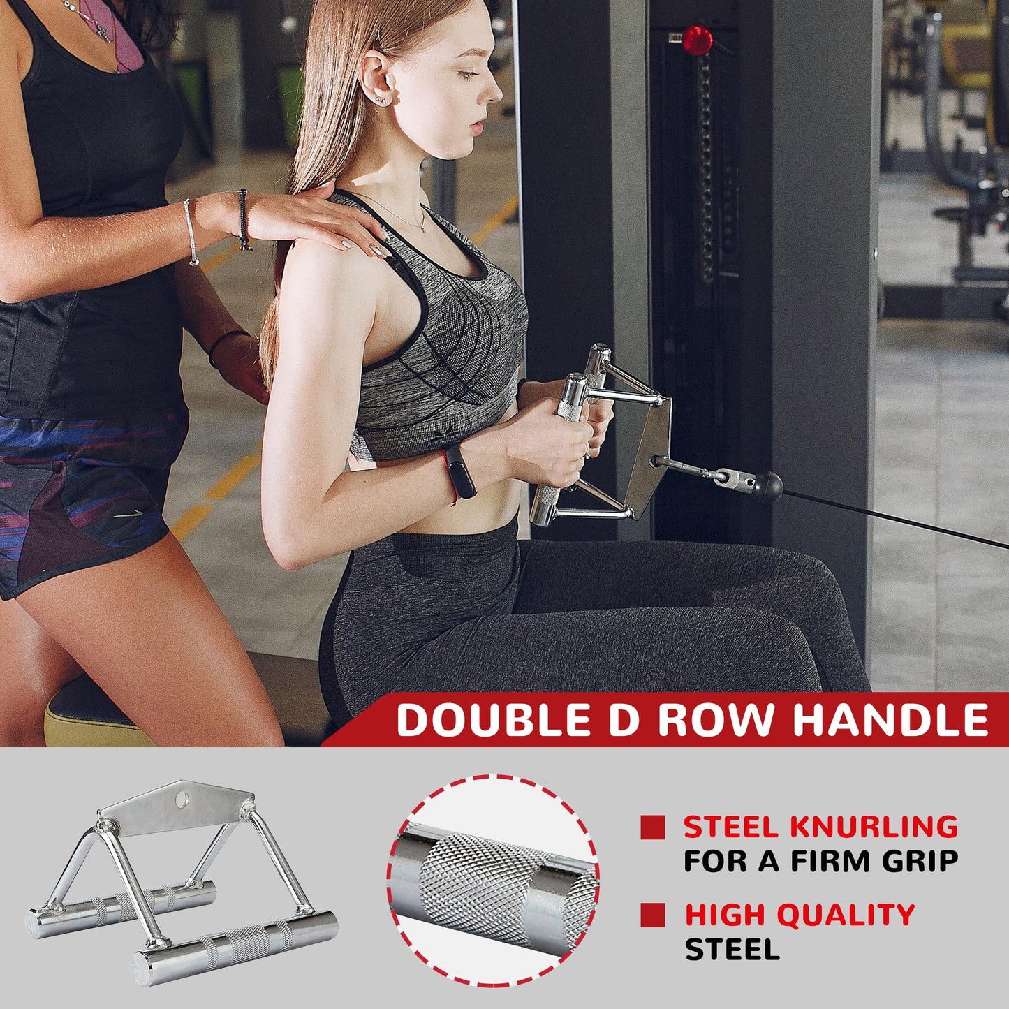 Fitvids Cable Machine Attachment – Tricep LAT Pull Down Cable Attachment for Gym – 4-Piece Set-Chrome – Chrome