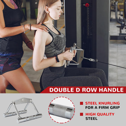 Fitvids Cable Machine Attachment – Tricep LAT Pull Down Cable Attachment for Gym – 4-Piece Set-Chrome – Chrome