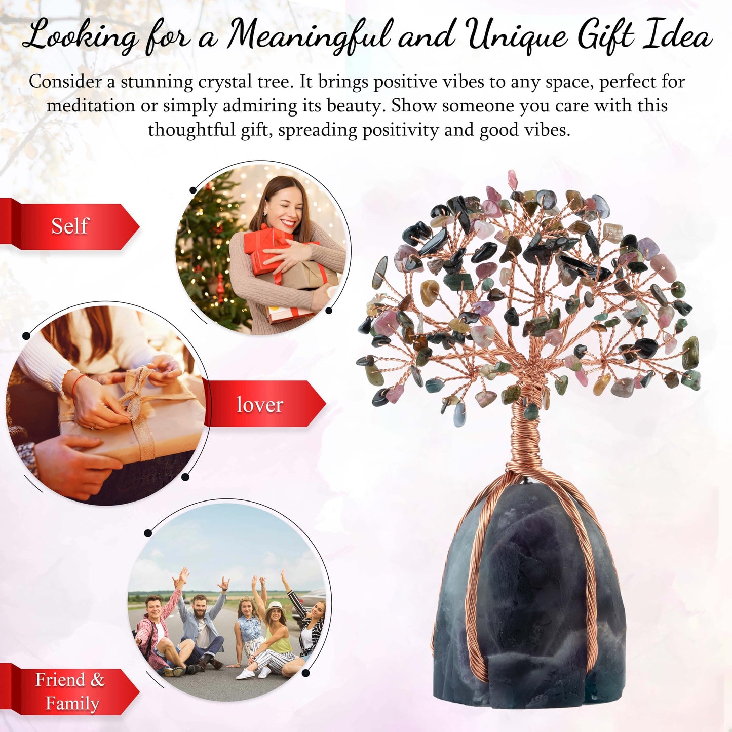 Crocon® Multi Tourmaline Crystals Tree with Fluorite Rough Base, Birthday Gifts for Women & Men, Room Decor, Healing Crystals Spiritual Gift, House Warming Gifts New Home, Birthday Gift - Mom Sister
