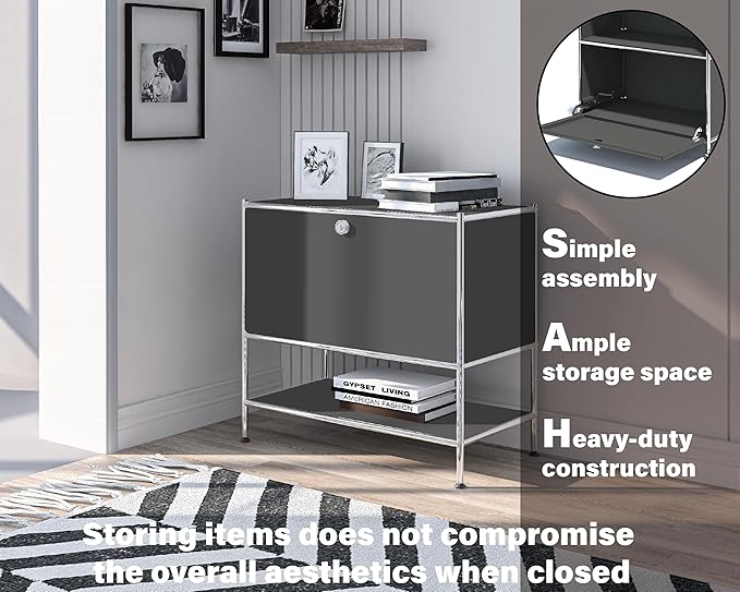 Metal Sidetable with Flap Door, 27.5" Height