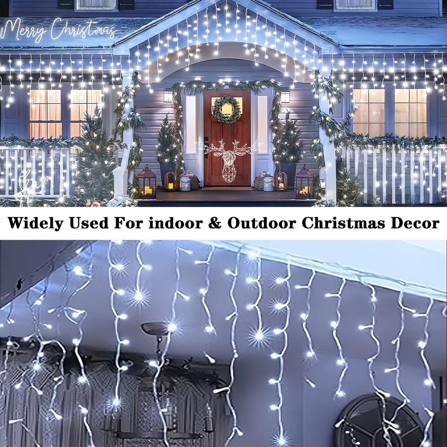 Aolupal Upgraded 640LED Solar Christmas Icicle Lights Outdoor Waterproof,60+16FT 13 Modes & USB Rechargeable Solar Powered Icicle Light for Roof House Yard Christmas Outdoor Decoration (Cool White)
