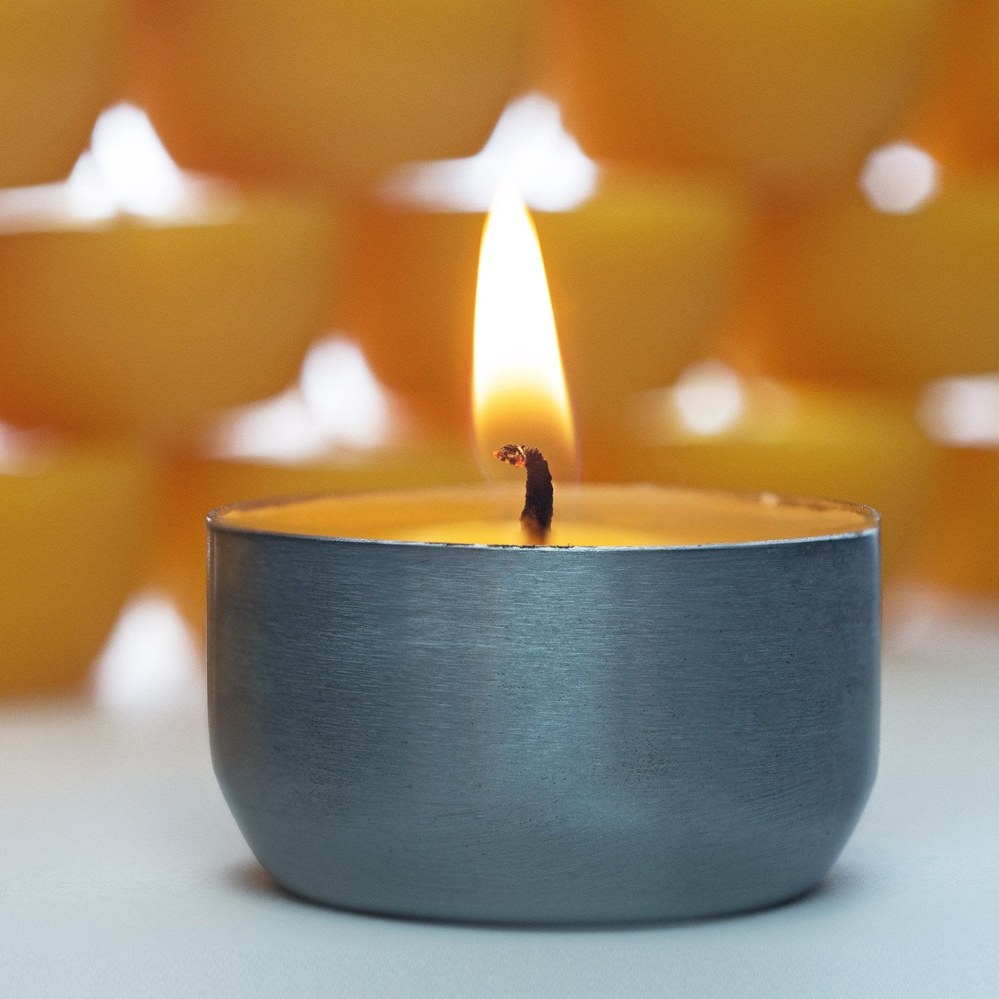 Serenibee Tea Light Candles - 100% Pure Beeswax Candles with one Custom Reusable Sturdy Steel Candle Holder and Reusable Cotton Bag Eco Friendly Gift Set(12 & 24)