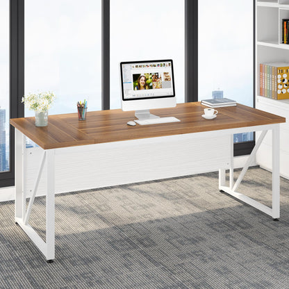 Tribesigns 63-Inch Executive Computer Desk with 47-Inch Lateral File Cabinet, Large Workstation Business Furniture, L Shaped Desk with Drawers and Storage Shelves for Home Office, Walnut & White