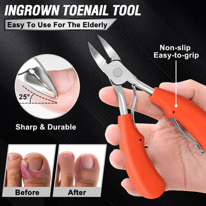 Toenail Clippers for Seniors Thick Toenails, Aucurwen Heavy Duty Toe Nail Clippers Adult Thick Nails Long Handle, Large Toenail Clippers for Thick Nails 7Pcs
