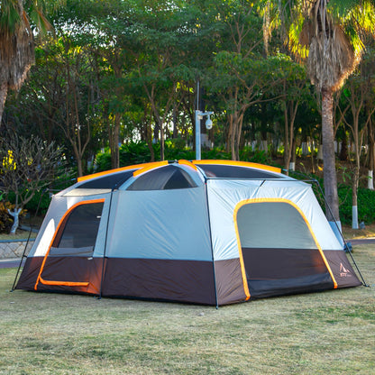 KTT Extra Large Tent 14 Person,Family Cabin Tents,2 Rooms,3 Doors and 3 Windows with Mesh,Straight Wall,Waterproof,Double Layer,Big Tent for Outdoor,Picnic,Camping,Family Gathering(Brown)