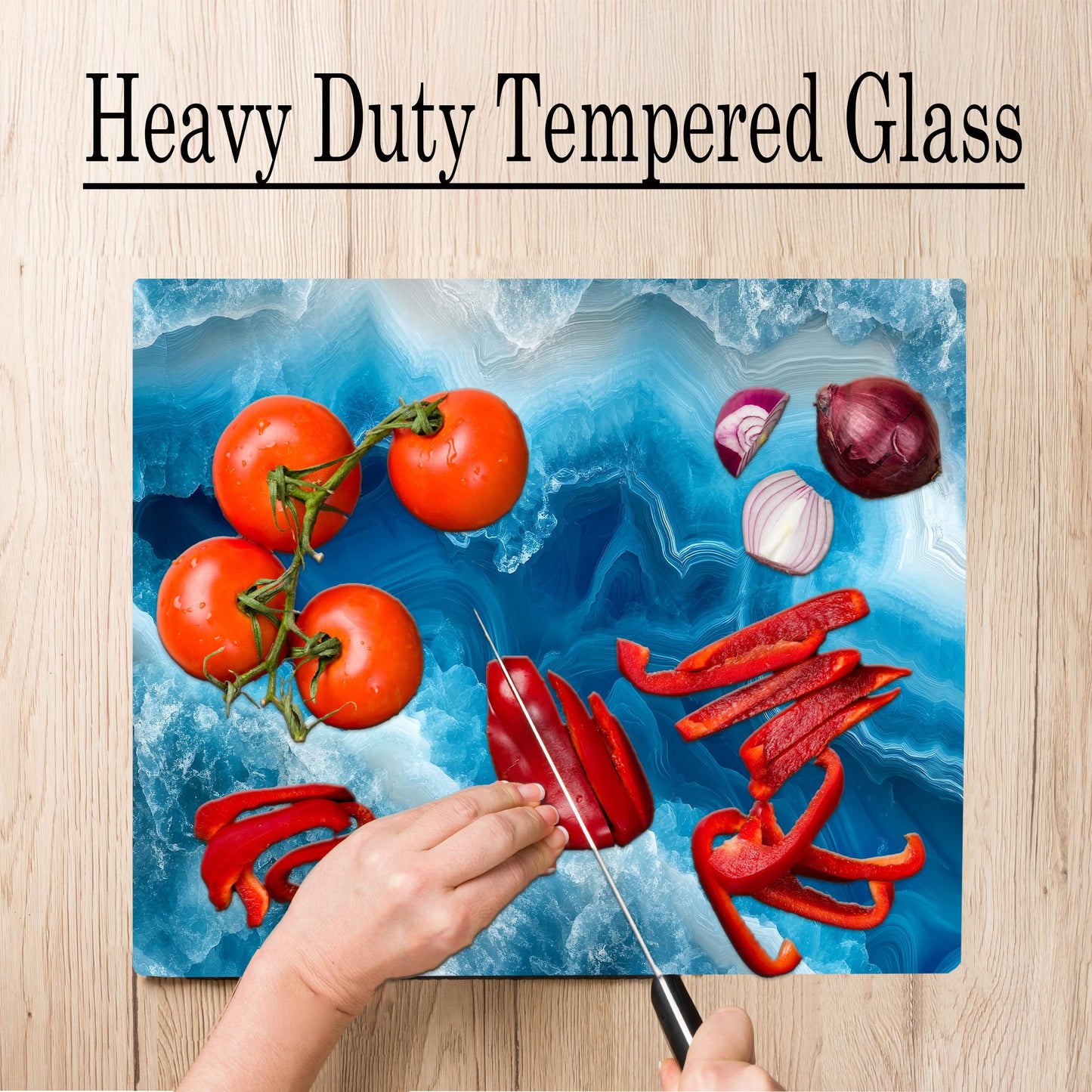 Blue Agate Crystal Marble Kitchen Glass Cutting Board Ocean Decorative Gift Marbled Granite Stone Rock Gift For Her Mom Wife (Agate)