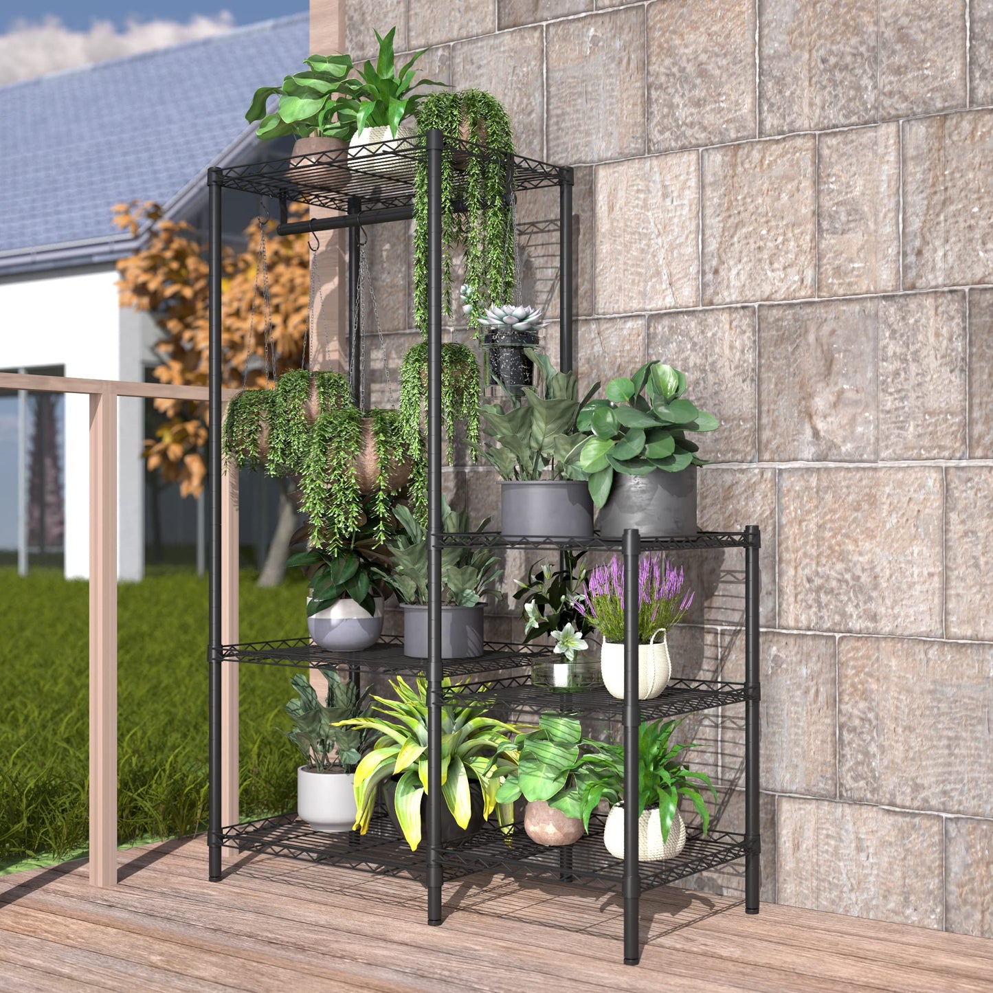 Xiofio 6-Tier Plant Stand for Indoor Outdoor,Metal Plant Shelf,Adjustable Plant Stand Suitable for Bedroom Living Room Balcony Garden,Black
