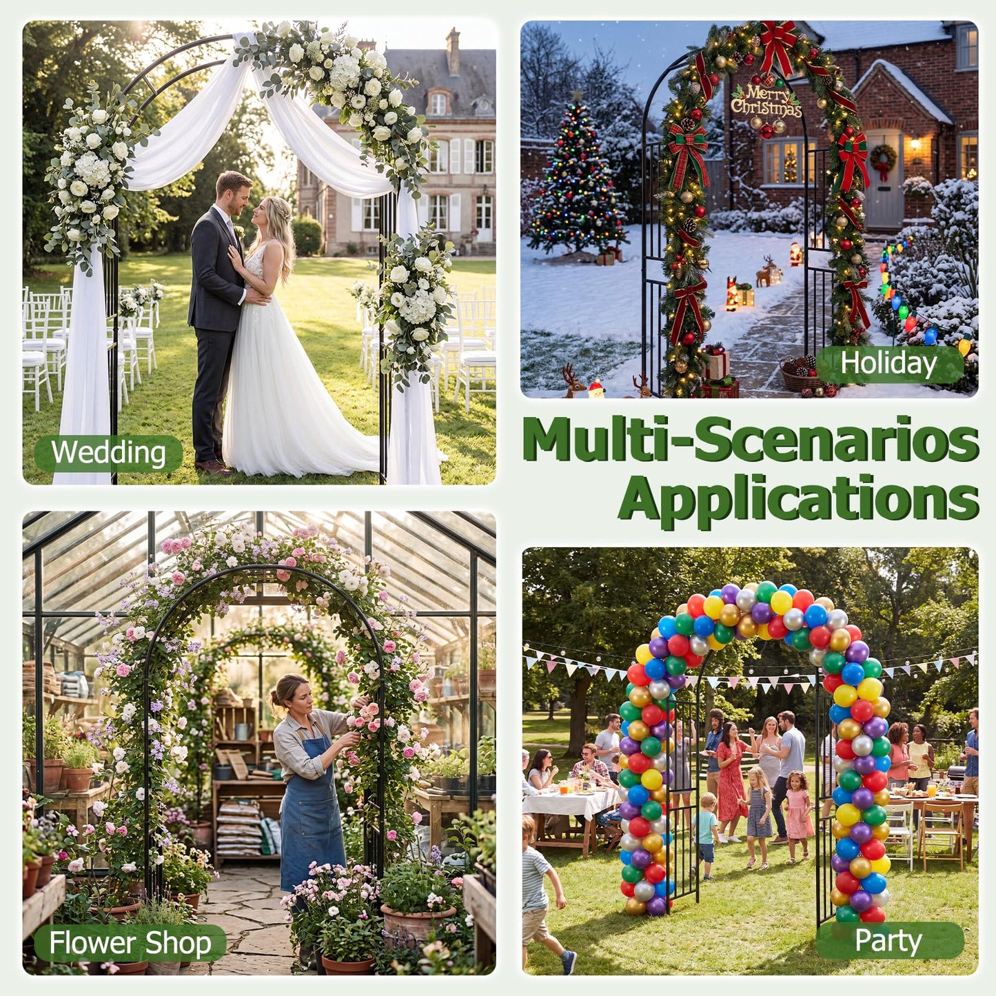 COSTWAY 7.2Ft Garden Arch Arbor Trellis for Climbing Plants, Metal Arch Frame Steel Arbor with 8 Stakes, Outdoor Archway for Wedding Bridal Party Lawn Decoration, Easy Assembly, Black (1)