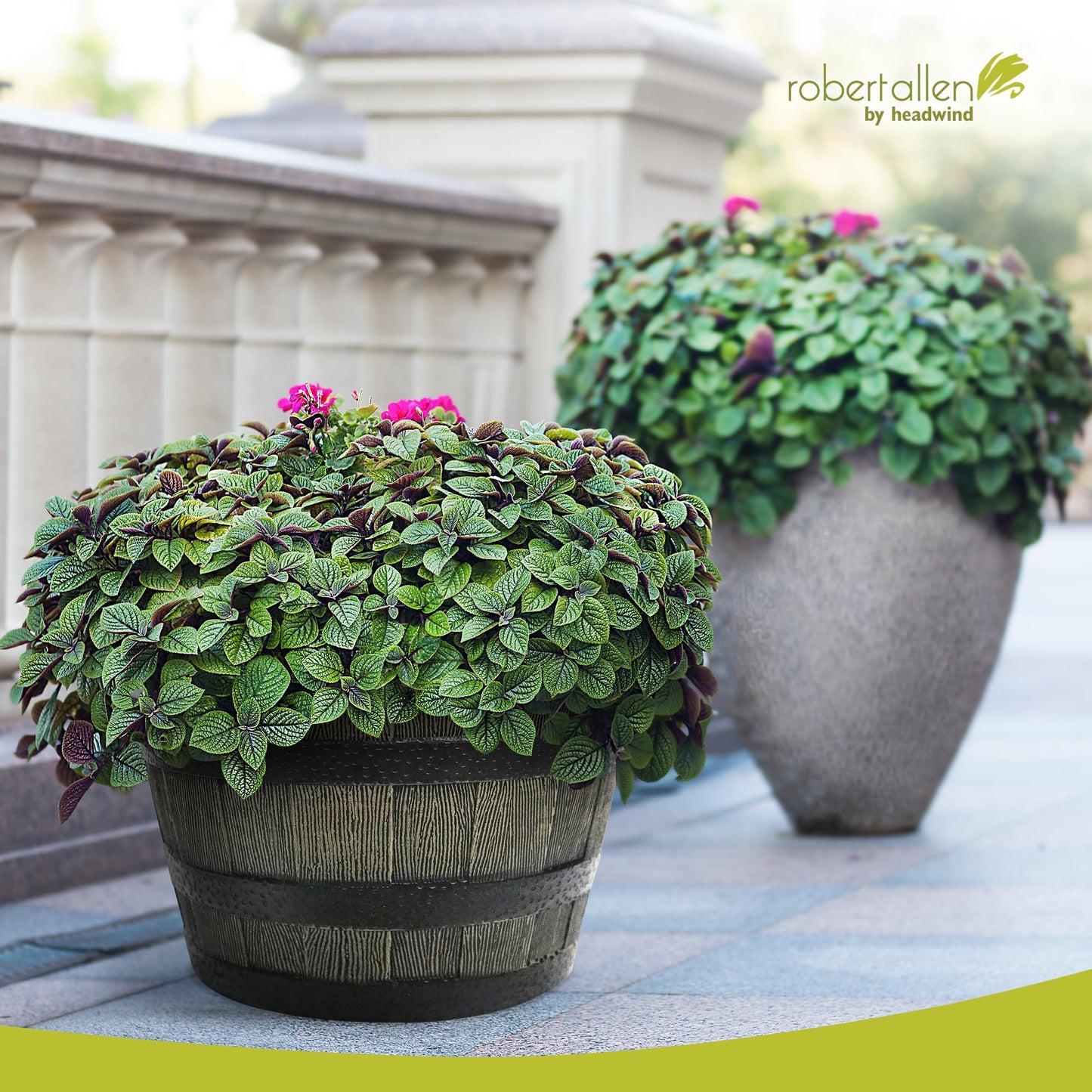 Headwind Whiskey Barrel Planter – 15 Inch Old Wood Barrel Planters for Outdoor Plants – Weather-Resistant Flower Pot with Wooden Finish – Decorative Indoor & Outdoor Garden Planter by Robert Allen
