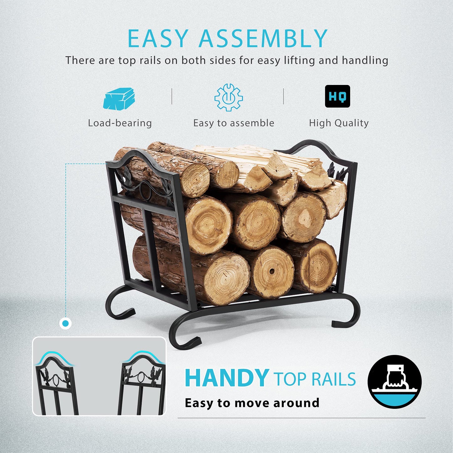 VIVOHOME 21.5 Inches Folding Heavy Duty Firewood Storage Log Rack with 8ft Heavy Duty Indoor Outdoor F
