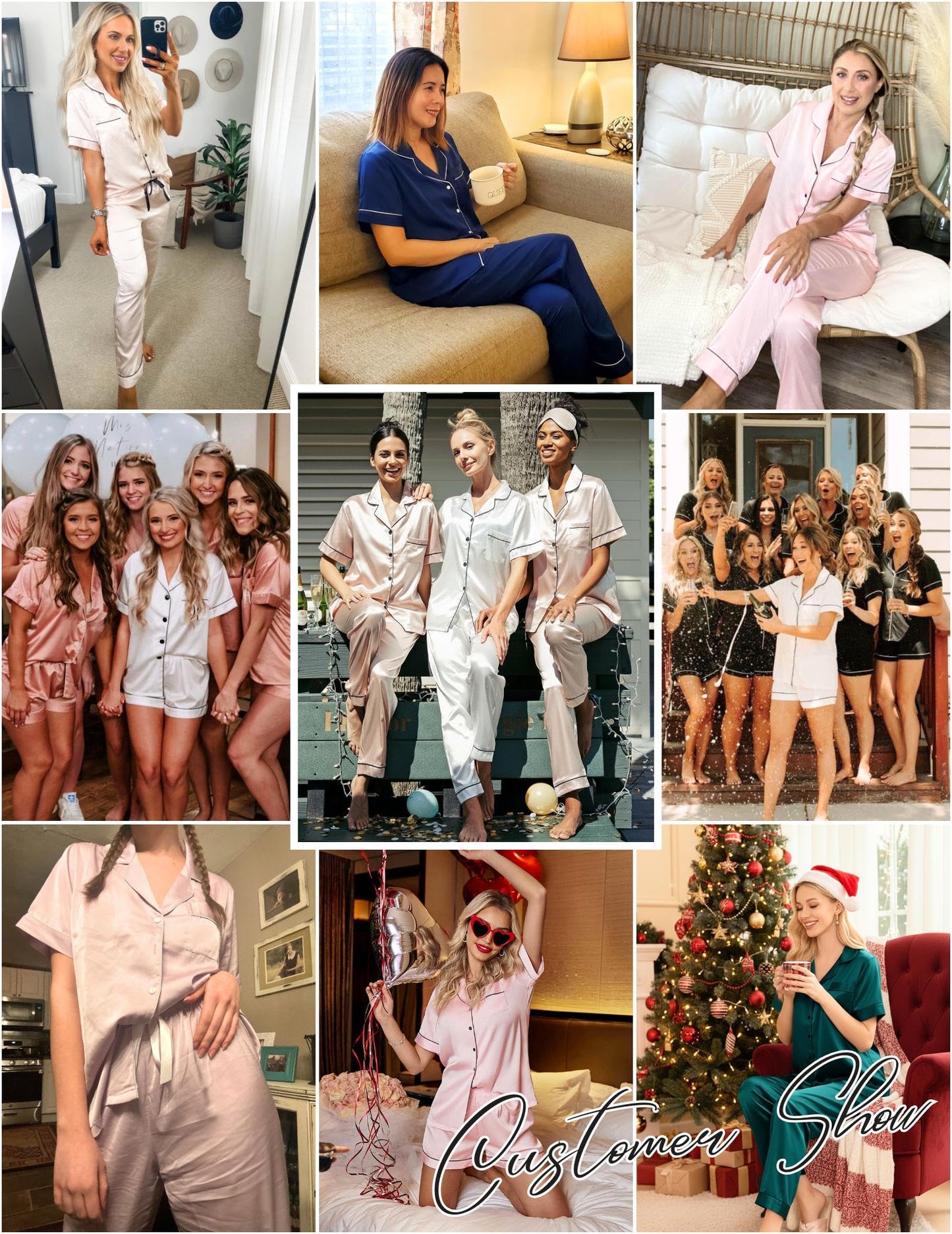 Ekouaer Silk Pajamas for Women Set Satin Pjs Soft Short Sleeve Button Down Sleepwear 3 Piece Loungewear S-XXL