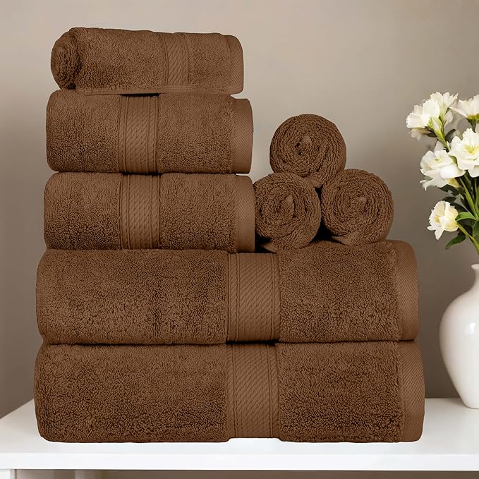 SUPERIOR Egyptian Cotton Pile 8 Piece Towel Set, Includes 2 Bath, 2 Hand