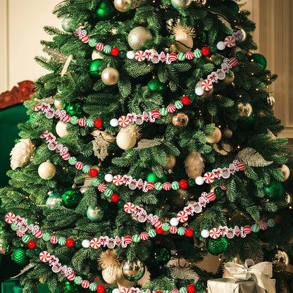 Qunclay 200 Pcs Christmas Beads for Crafts Wooden Christmas Beads Red Green and White Peppermint Candy Cane for Jewelry Making Holiday DIY Garland Party Tree Hanging Home