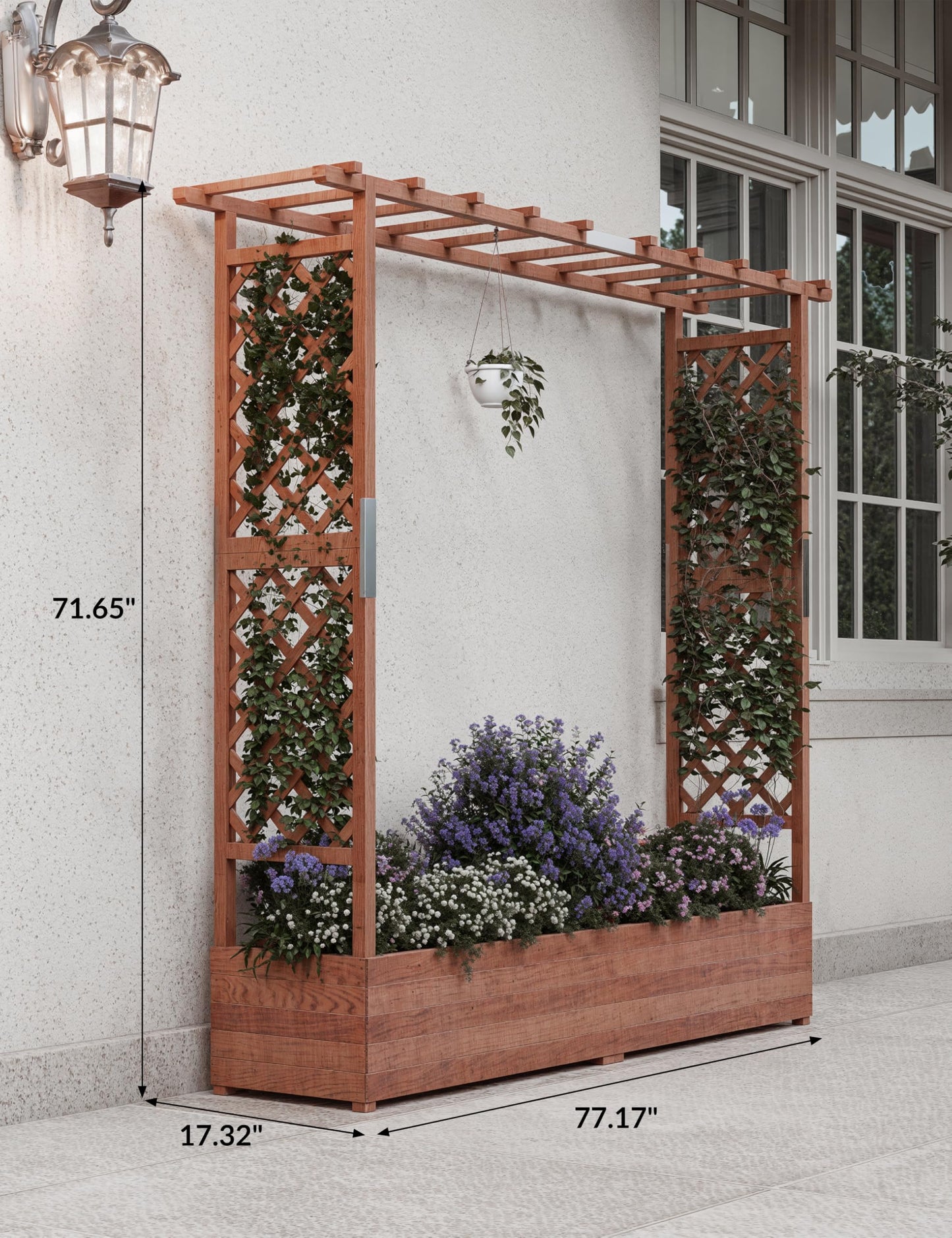 GarveeLife Raised Garden Bed with Trellis, 72 in Wood Planter Box with Side Trellis, Hanging Roof, and 4 Drainage Holes, Freestanding Elevated Garden Bed for Climbing Plants, Vines, Flowers