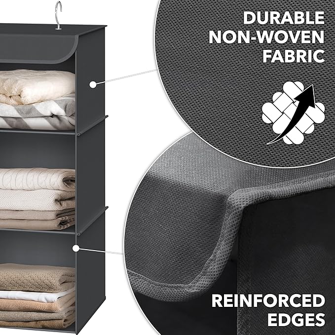 Simple Houseware 3-Shelf Hanging Closet Organizer, Fabric Storage Shelves