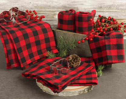 DII Buffalo Check Kitchen Collection, Classic Farmhouse Dishtowel Set, 18x28, Red & Black, 6 Piece