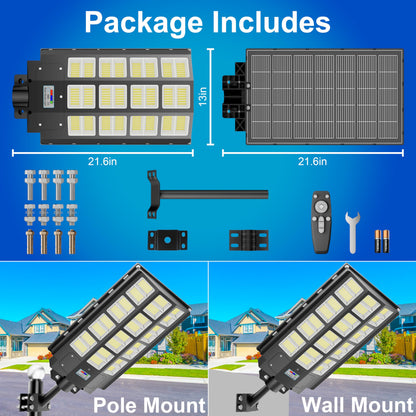 loyoele 9000W Solar Street Lights Outdoor 240000 Lumens Solar Flood Light with Remote Control & Motion Sensor, Waterproof IP66 Dusk to Dawn Solar Power Lights for Garden,Yard, Path, Parking Lot 2-Pack
