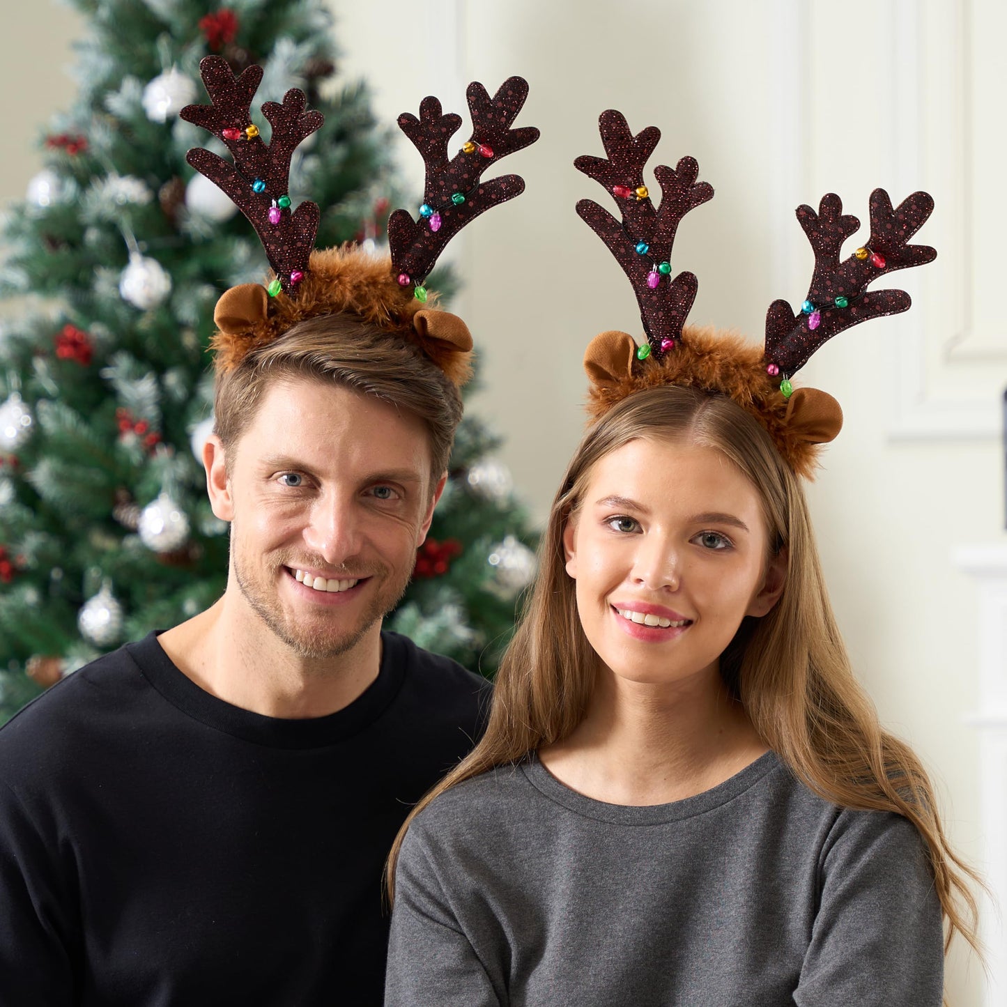 JOYIN Christmas 2PCS Light Up Cute Reindeer Headband Adult Kids Party Favor Supplies, Xmas Accessories for Christmas Holiday Parties, Annual Holiday, Photos Booth