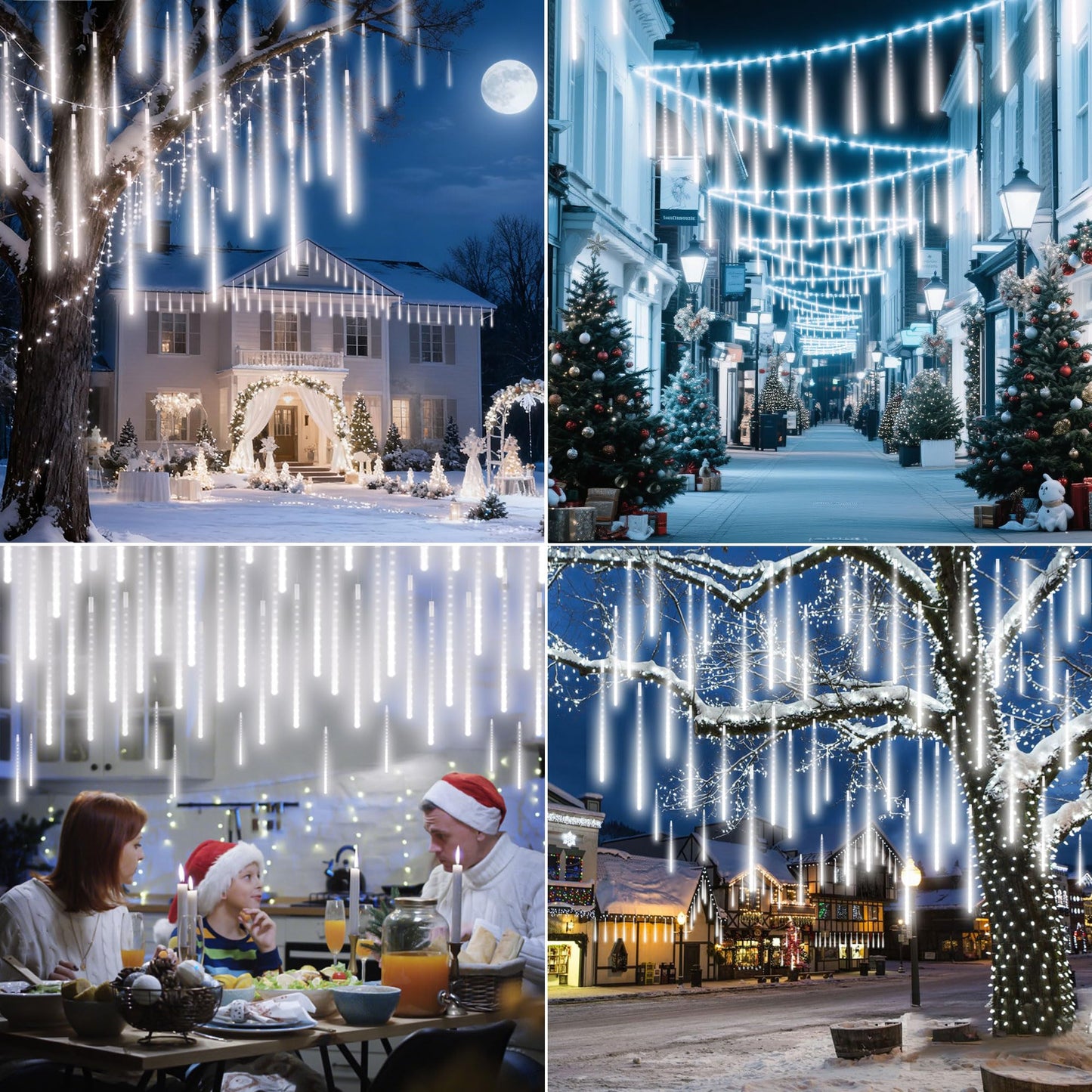 EEIEER Meteor Shower Lights Outdoor, 11.8 inches 10 Tubes 240 LED Snowfall Falling Rain Lights for Halloween Christmas Holiday Tree Home Party-White