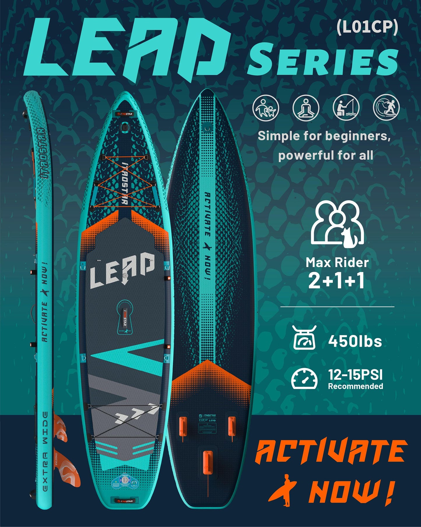 iTAOSTAR Lead 12' × 35" Inflatable Stand Up Paddle Board with Seat, Extra Wide SUP Board with 5 Fins Stable Design for Adults, Youth, All Skill Levels, Lakes, Oceans & Fishing