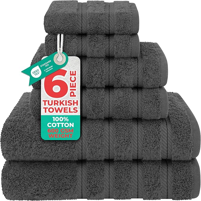 American Soft Linen Luxury 6 Piece Towel Set, 2 Bath Towels 2 Hand Towel 2