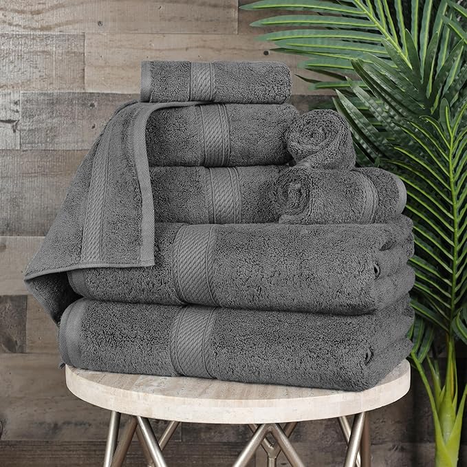 SUPERIOR Egyptian Cotton Pile 8 Piece Towel Set, Includes 2 Bath, 2 Hand