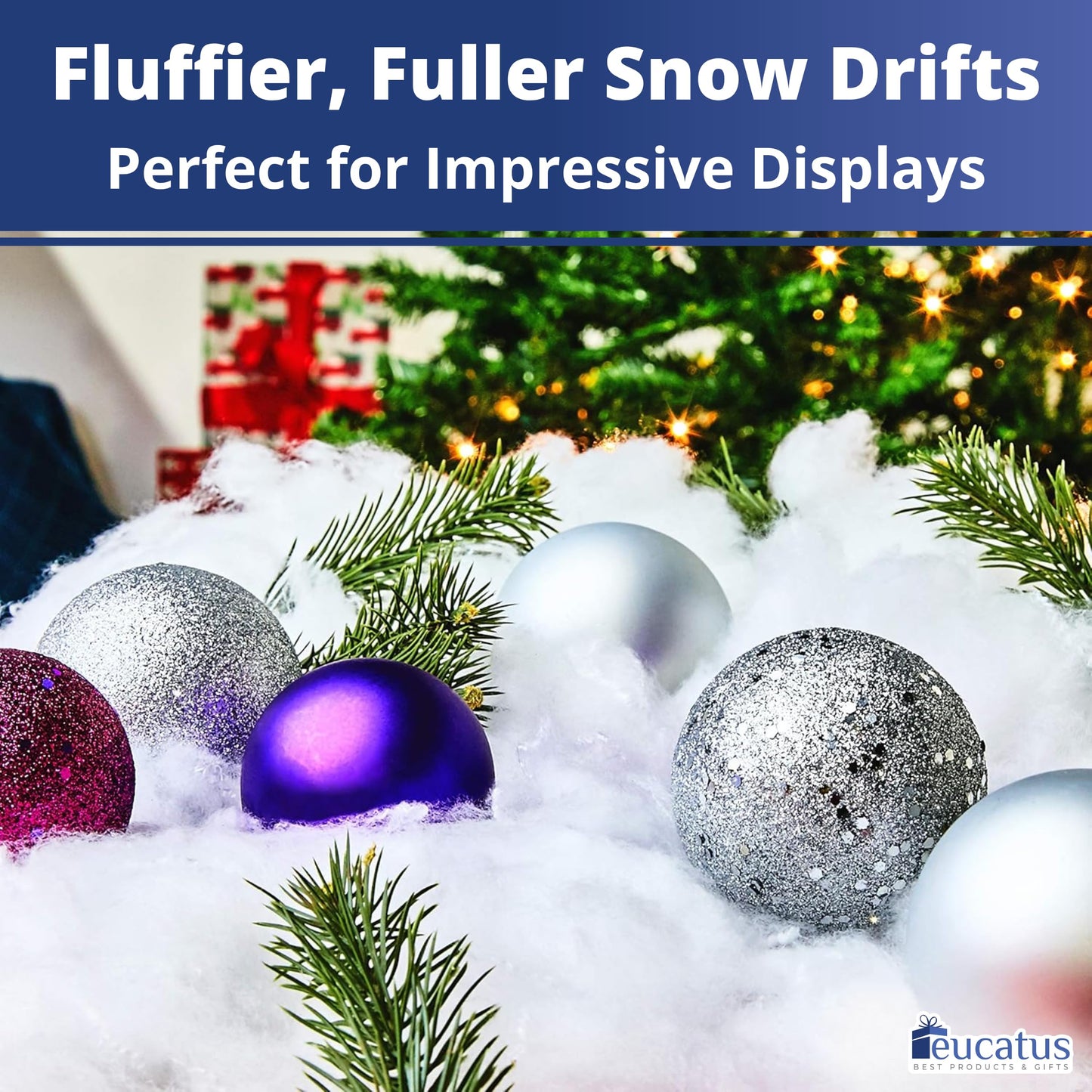 Eucatus 2 Pack Fake Snow Fluff Sheet – 30 sqft Fluffy Cotton-Like Christmas Snow for Mantle, Tabletop, Winter Village, Tree Base & Nativity Display Decoration