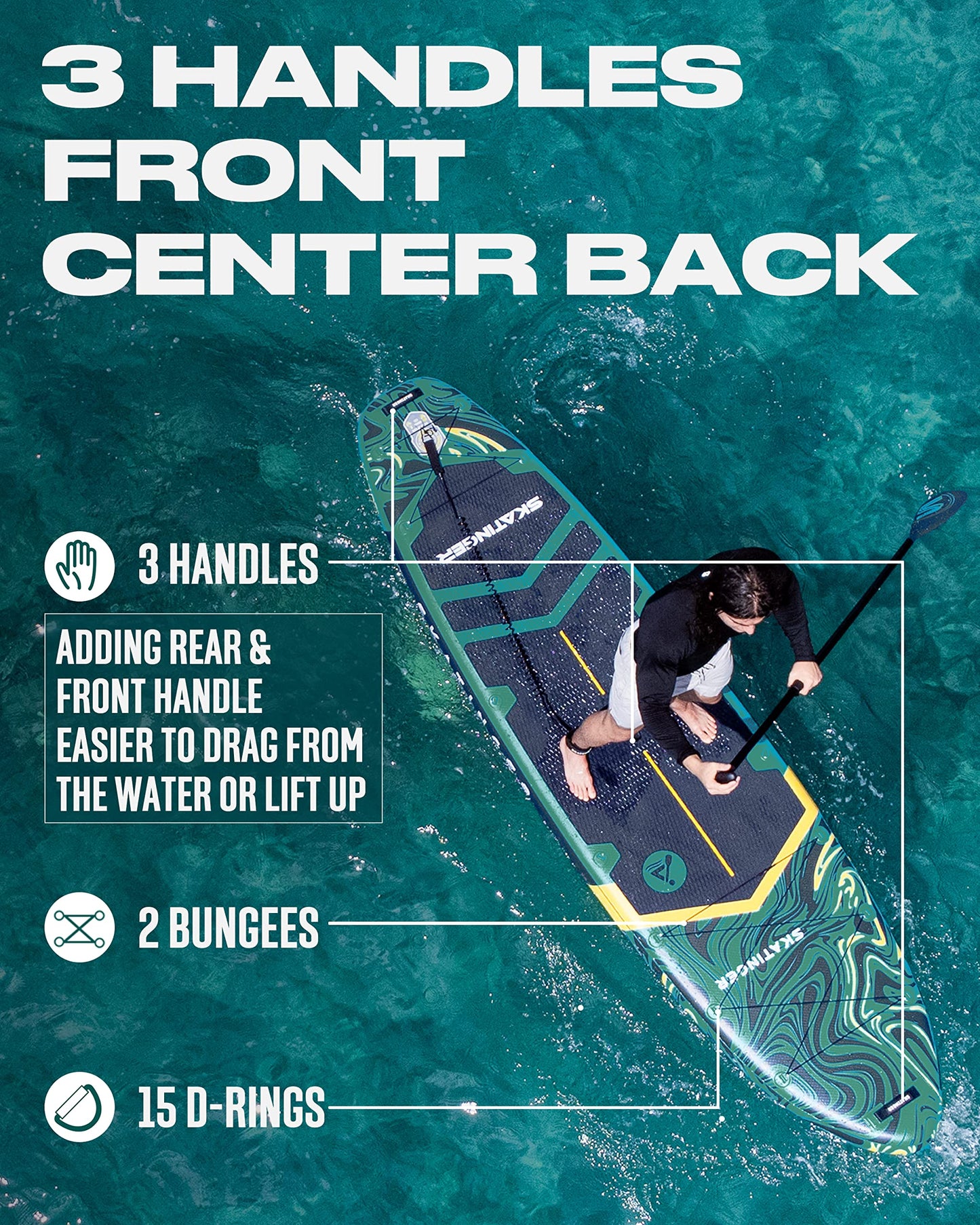 Skatinger 11'6×35" Super Wide Inflatable Paddle Board, Ultra Stable Stand Up Paddleboards for 450lb/3 People/Family/Big Size w/Shoulder Strap, 100L Backpack, All-Round Sup Board, US Fin