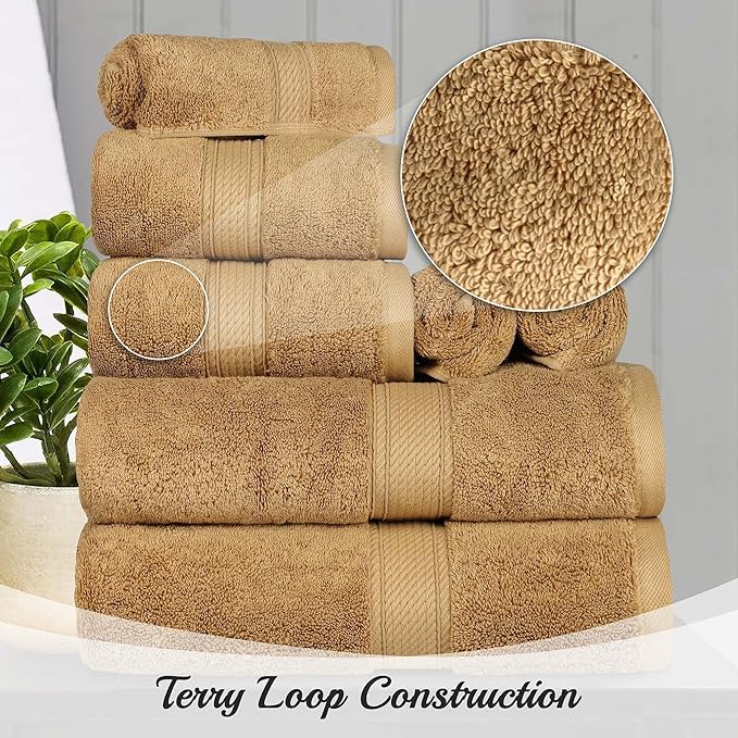 Superior Egyptian Cotton Pile 9 Piece Towel Set, Includes 3 Bath, 3 Hand