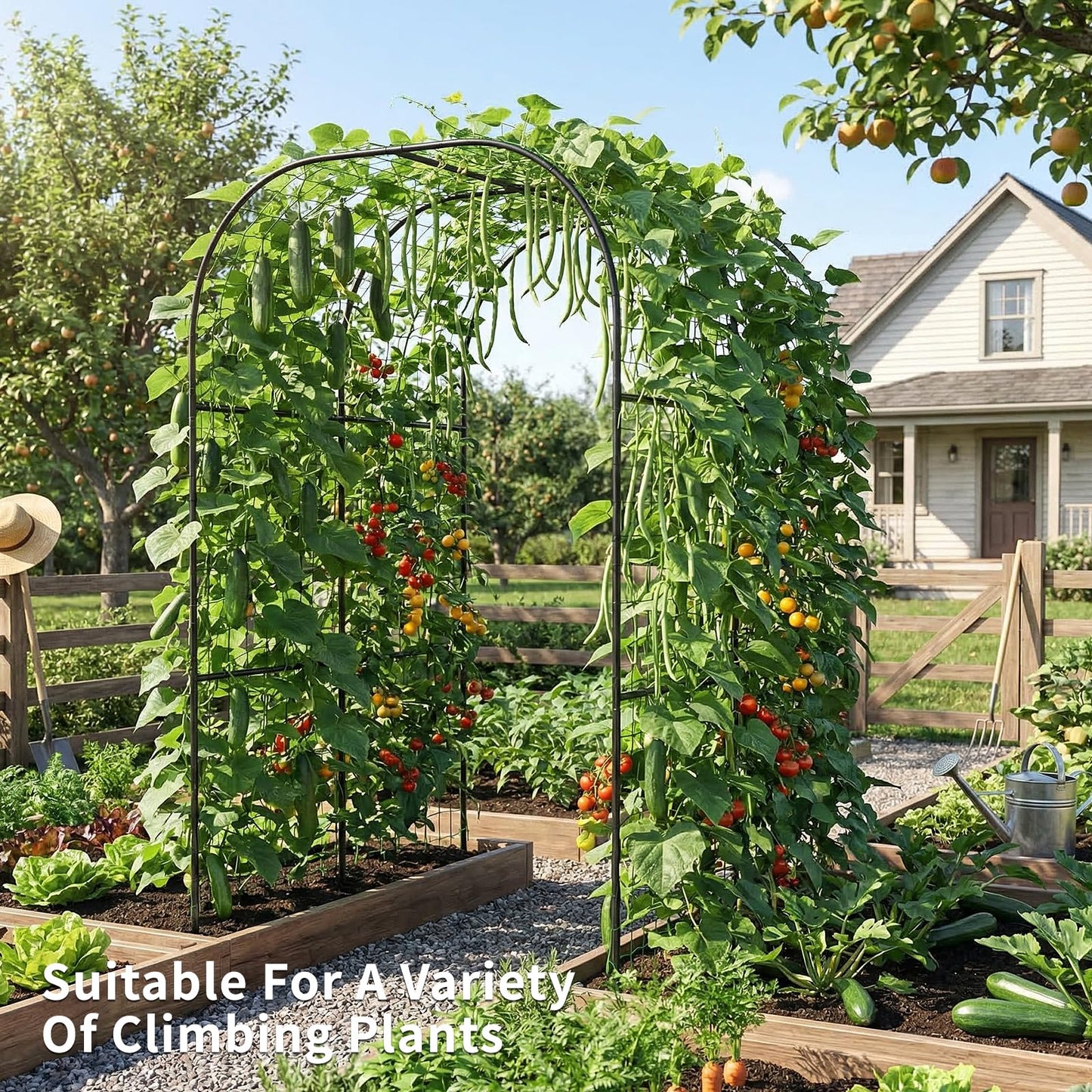 DoCred 3 in 1 Raised Garden Bed with 87in Tall Arch Trellis for Climbing Plants, Galvanized Planter Garden Box Outdoor for Gardening, Climbing Vegetables, Flower, Black