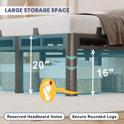 Anyroom 20 Inch Queen Bed Frame, Double Layer Heavy Duty Metal Platform 4000 lbs Capacity, Bed Frames with Headboard Holes, Round Corner Legs, No Box Spring Needed, Easy Assembly