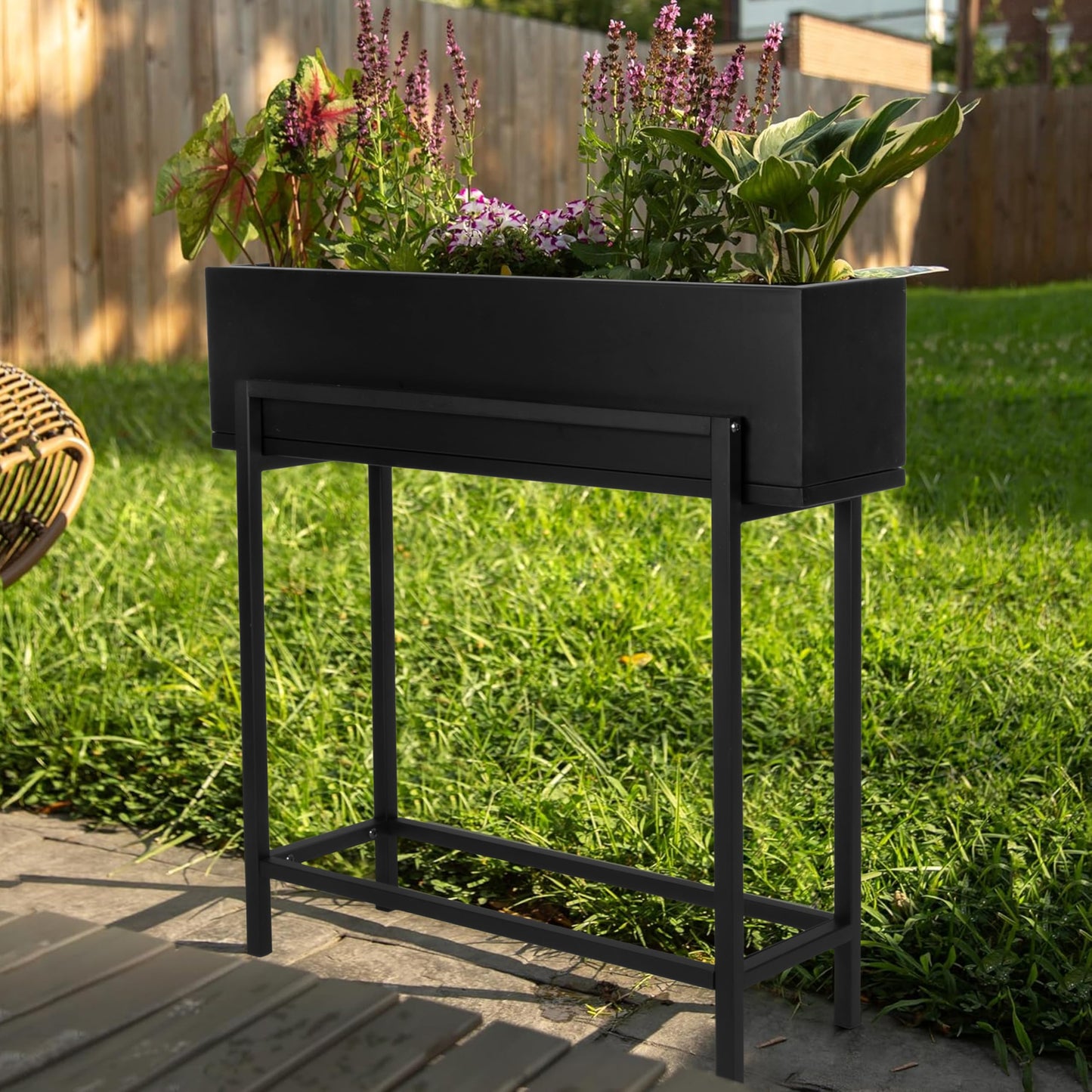 Ilyapa Raised Planter Box with Legs - 29x33x9 Inch Metal Raised Garden Bed for Outdoor or Indoor Herb Garden, Plants, Patio, Balcony, or Living Room