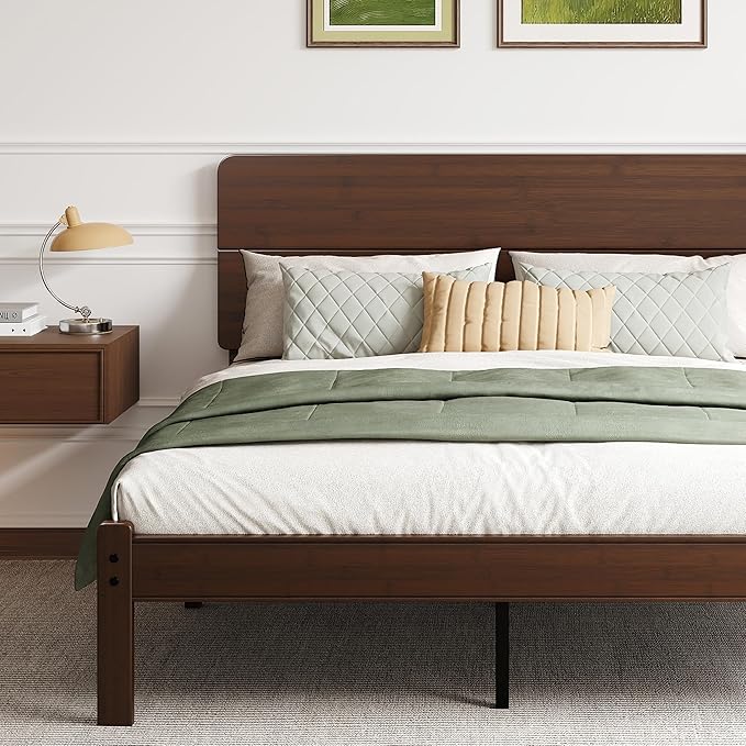 BOSRII 14in High Solid Bamboo Wood Platform Full Size Bed Frame