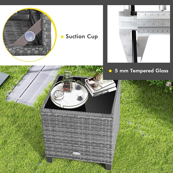 HAPPYGRILL 3 Pieces Patio Conversation Set, Outdoor Furniture Set PE Rattan