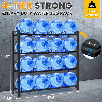 jolybebe 5 Gallon Water Bottle Holder, 5 Gallon Water Jug Stand, 5 Gallon Water Bottle Storage Rack for 6/8 Bottles, Water Jug Organizer for Home Office, garage,Sturdy and Durable (16-slots, Black)