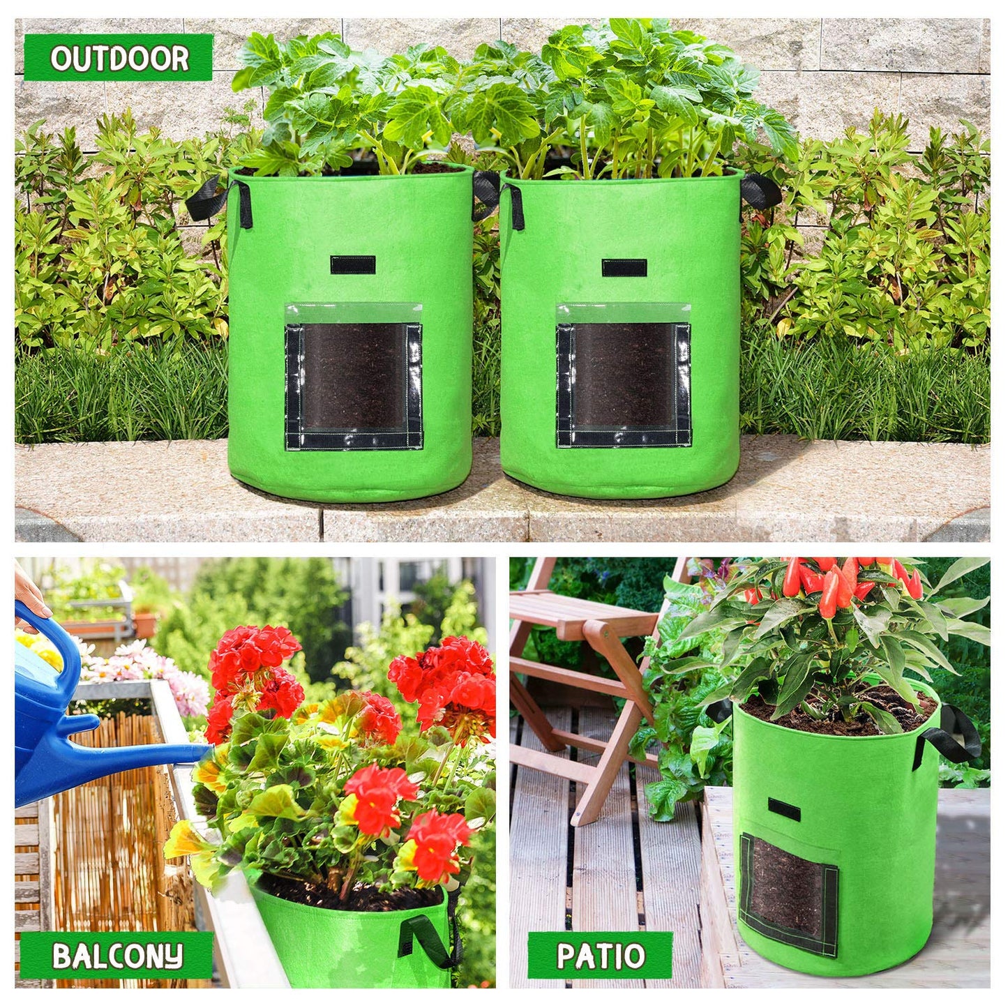 10 Gallon Potato Grow Bags, 6 Pack, Two-Sided Transparent Window Garden Planting Bag with Durable Handle, Thickened Nonwoven Fabric Pots Vegetable Grow Bags for Tomato, Carrot, Onion, Fruits, Flower