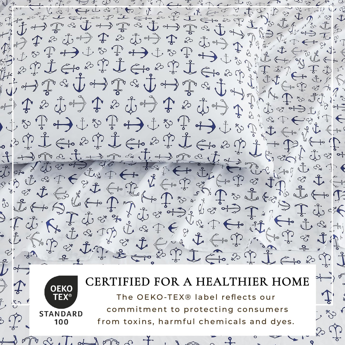 Great Bay Home Twin Coastal Microfiber Sheet Set - 3-Piece Nautical-Printed, Ultra-Soft Sheets - Beach-Themed Bedding Sheets & Pillowcases (Anchor)
