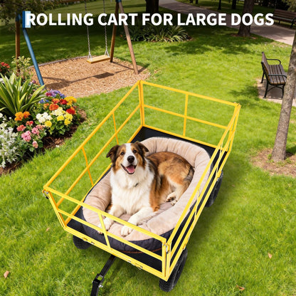 Heavy Duty 1500 Lbs Steel Garden Cart – 3-in-1 Utility Wagon & Trailer with Removable Mesh Sides, 13" All-Terrain Tires, 180° Rotating Handle for Lawn, Yard, Gardening Tasks, Outdoor Hauling