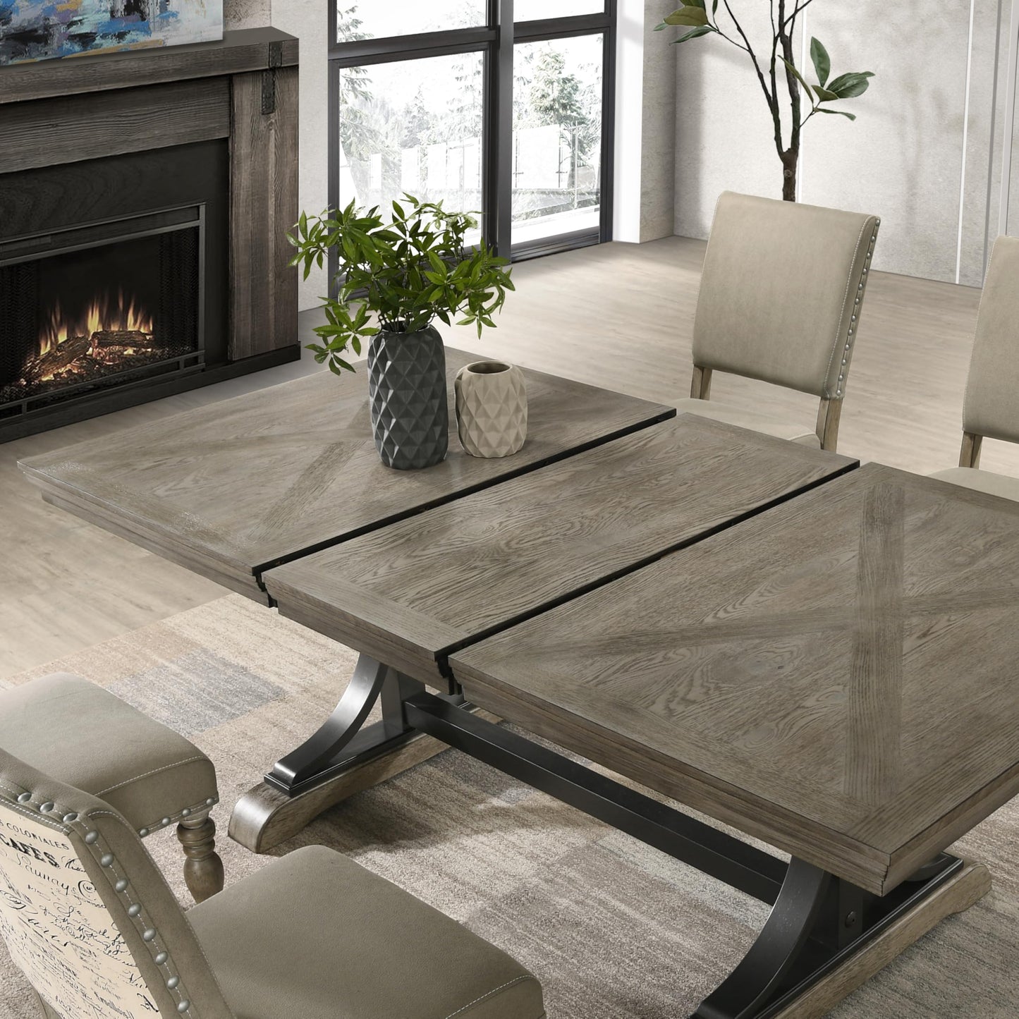 Roundhill Furniture Birmingham Dining Set, One Size, Driftwood Finish