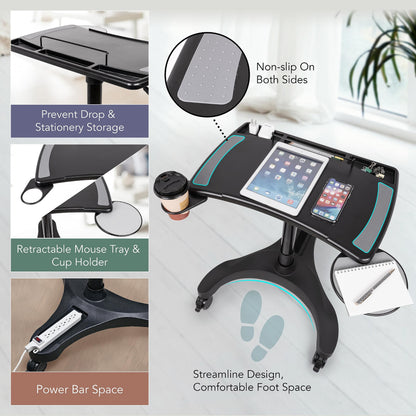 EHO Mobile Laptop Standing Desk Carts on Wheels with Stationery Storage, Pneumatic, Height Adjustable Rolling Stand, Sit to Stand Computer Cart, Workstation for Home, Office, Medical and School