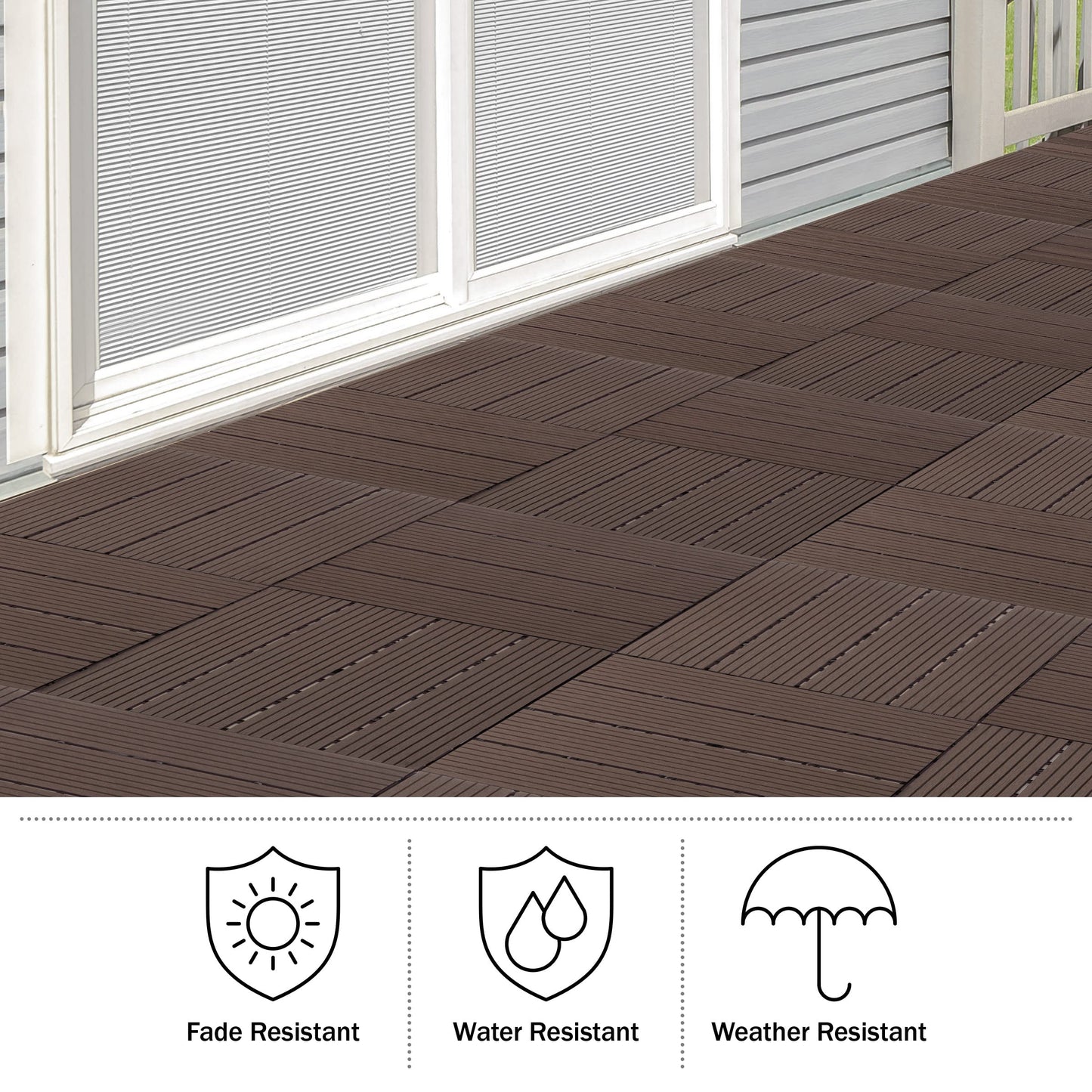 Interlocking Deck Tiles - 30-Pack 11.6-in Wood Plastic Composite All-Weather Outdoor Flooring Balcony Poolside or Patio by Pure Garden (Mocha Brown)