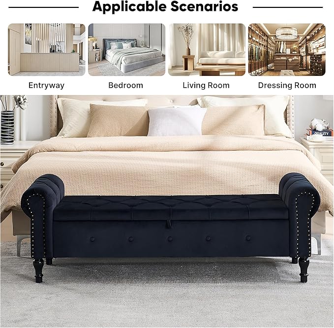Storage Bed Bench for Bedroom, King Size Bench